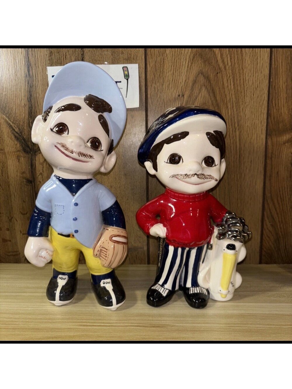 Vintage 1974 Golfer & Baseball Boy Atlantic Mold Co. Statue Hand Painted Ceramic